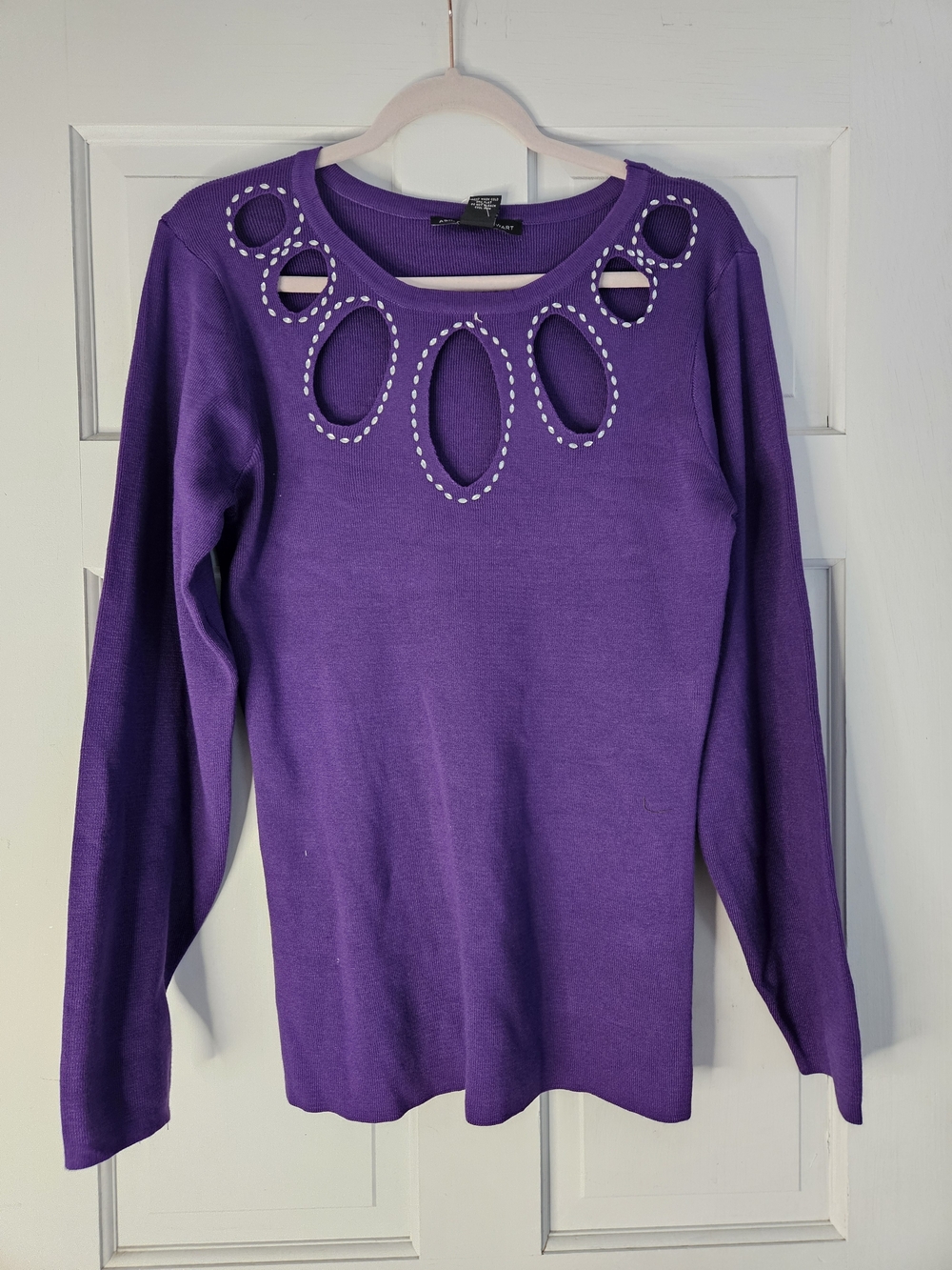 Ashley Stewart Purple Long-Sleeve Top with Cutout Oval Neckline#212